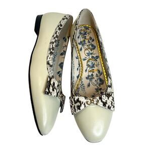 Gucci Yva Ivory Leather Snakeskin bow embellished GG Ballerina flats EU 36.5